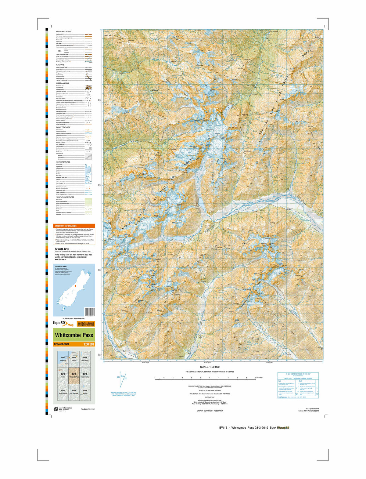 BW18 - Whitcombe Pass Topo50 map | Mapworld