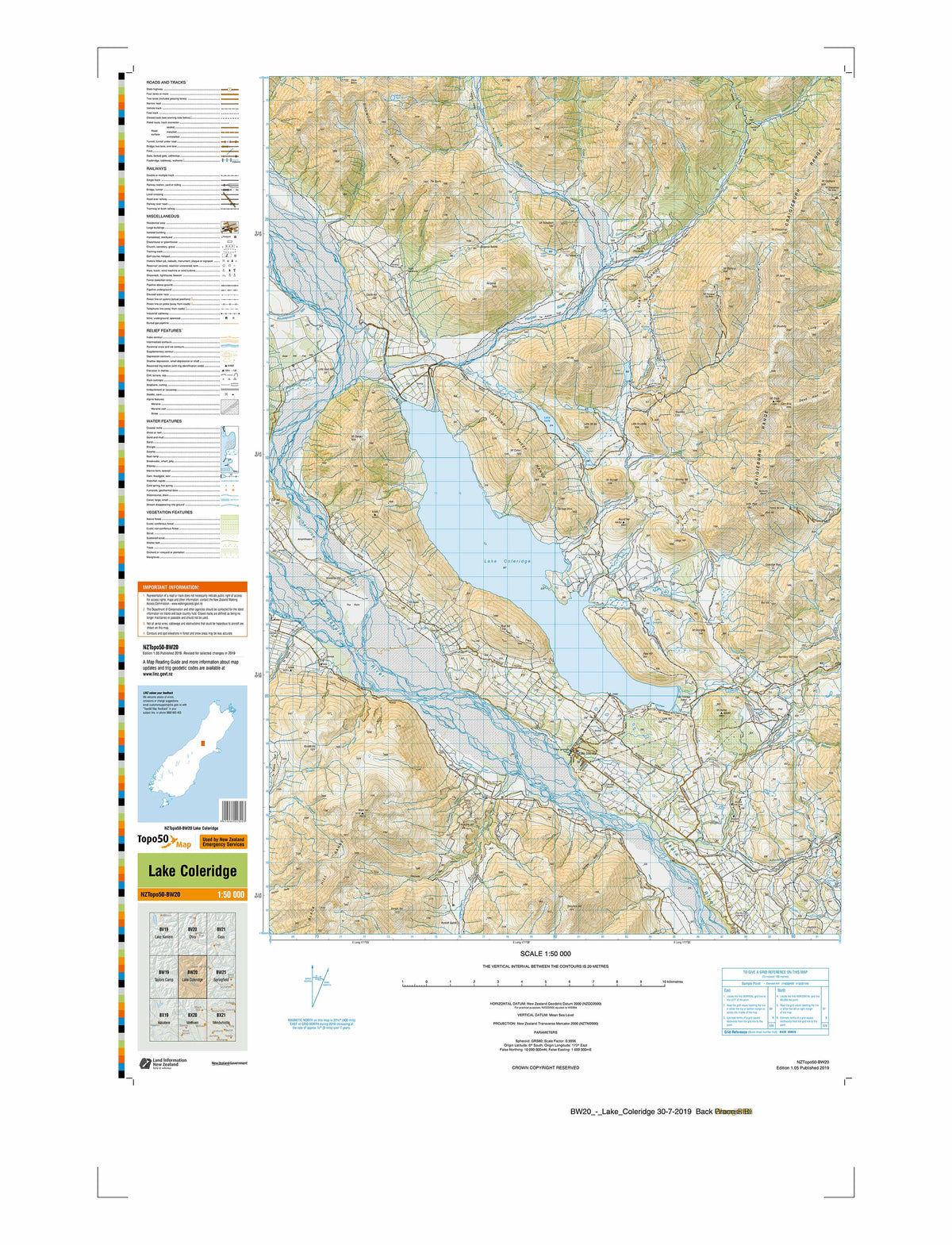 BW20 - Lake Coleridge Topo50 map | Mapworld