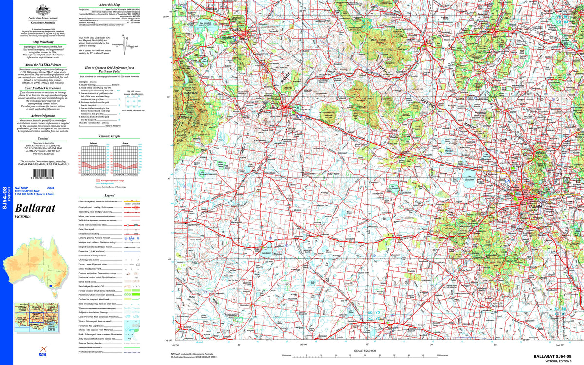 Ballarat SJ54-08 Topographic Map 1:250k | Mapworld
