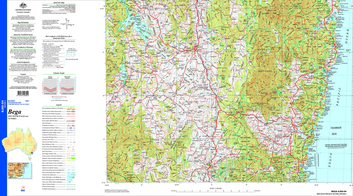 Bega SJ55-04 Topographic Map 1:250k | Mapworld