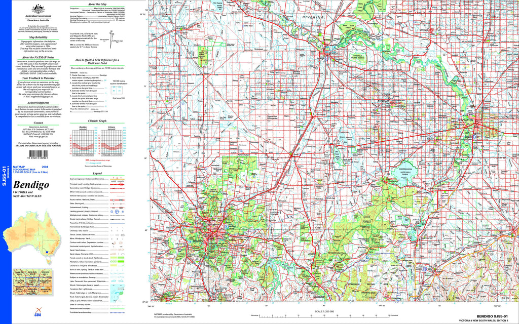Bendigo SJ55-01 Topographic Map 1:250k | Mapworld