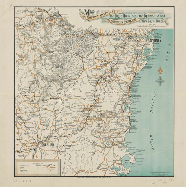 Blue Mountains & Southern Highlands Historical Wall Map 1910