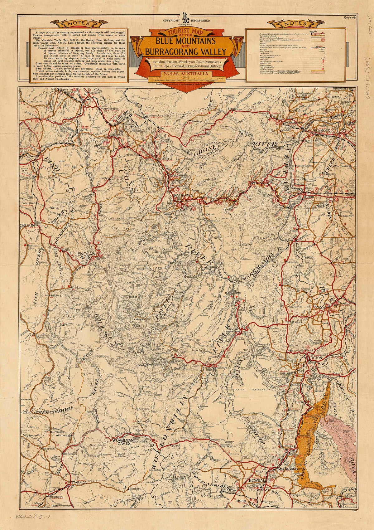 Blue Mountains & Burragorang Wall Map 1939 | Mapworld