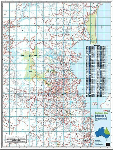 Brisbane & Queensland Postcode 788 x 1036mm Laminated Wall Map
