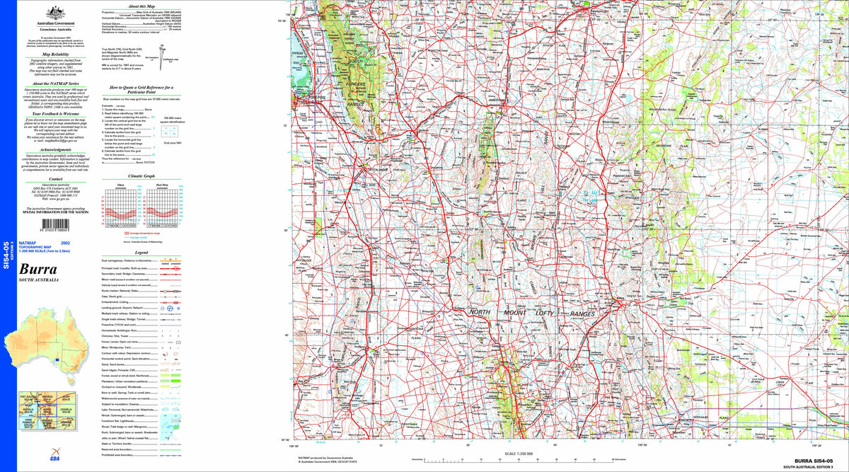 Burra SI54-05 Topographic Map 1:250k | Mapworld