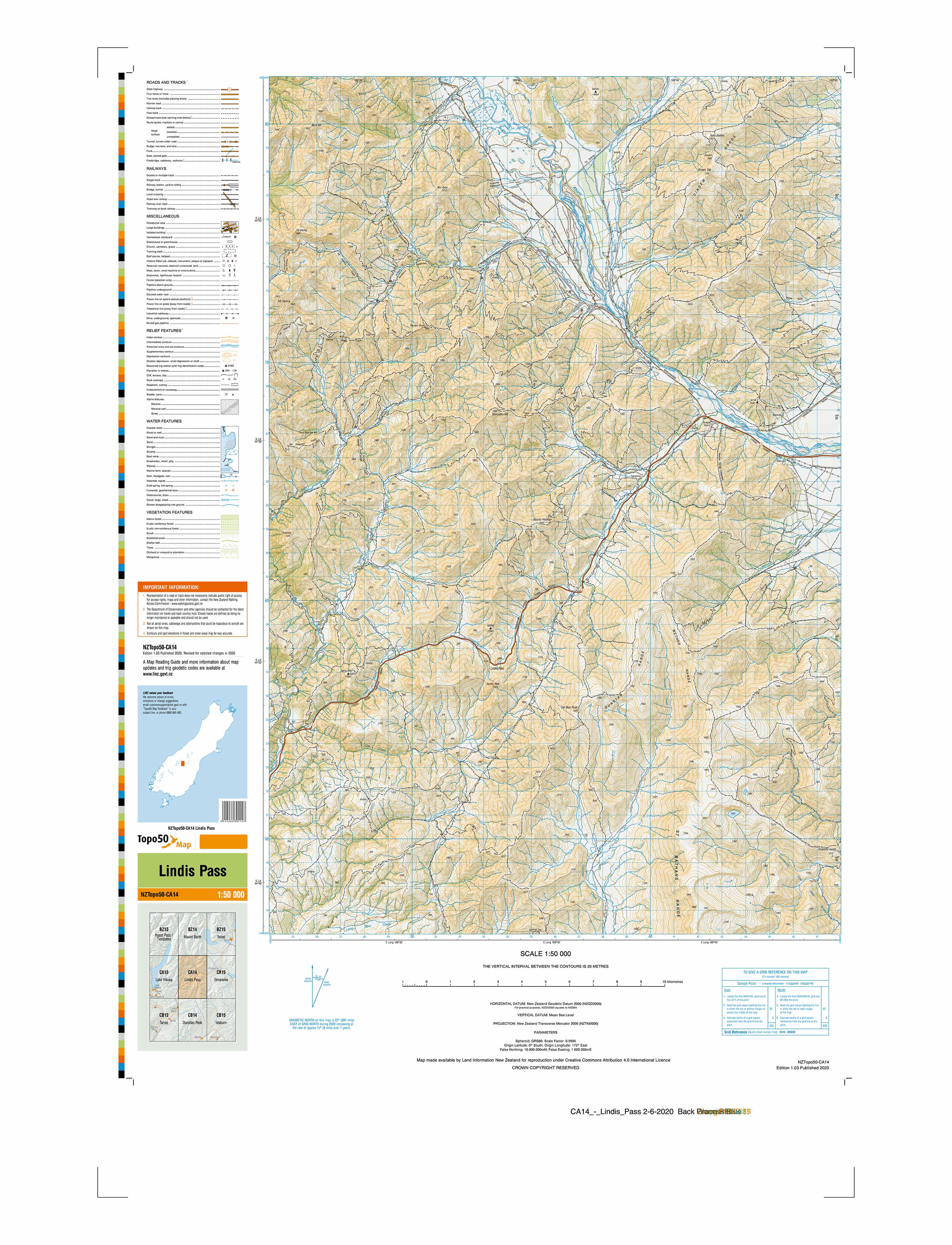 Buy CA14 - Lindis Pass Topo50 map