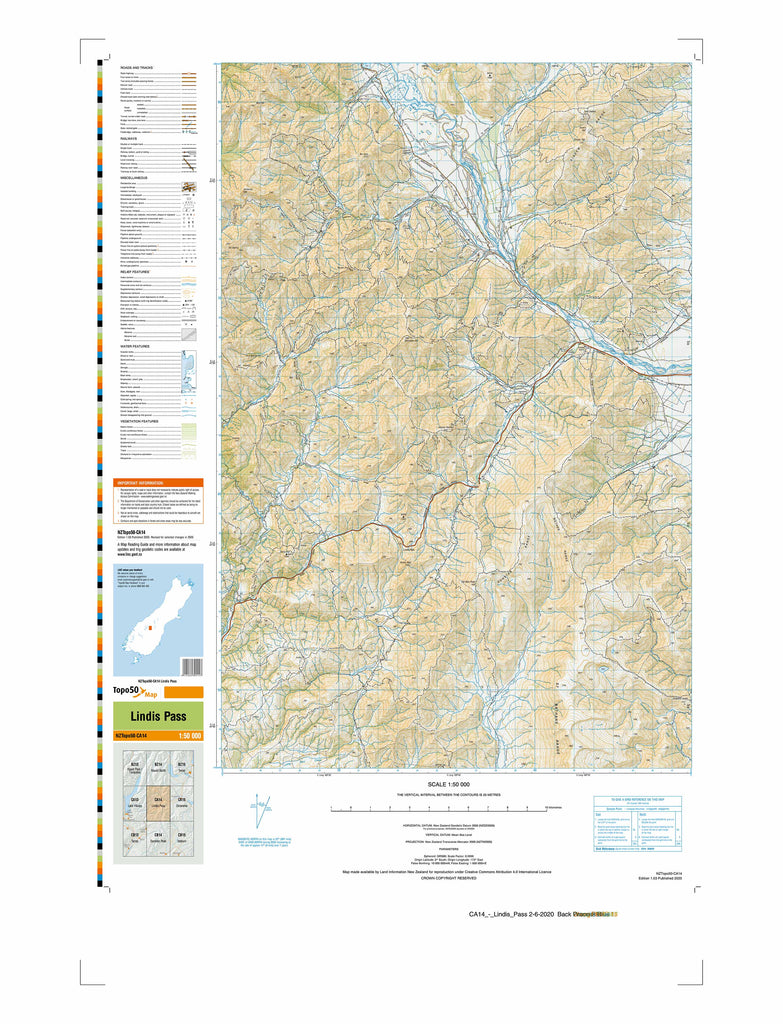 Buy CA14 - Lindis Pass Topo50 map