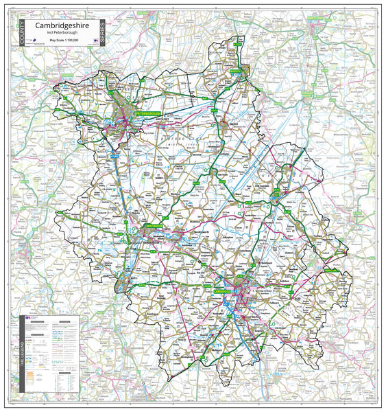 County Map of Cambridgeshire 900 x 960 mm