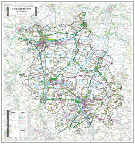 County Map of Cambridgeshire 900 x 960 mm