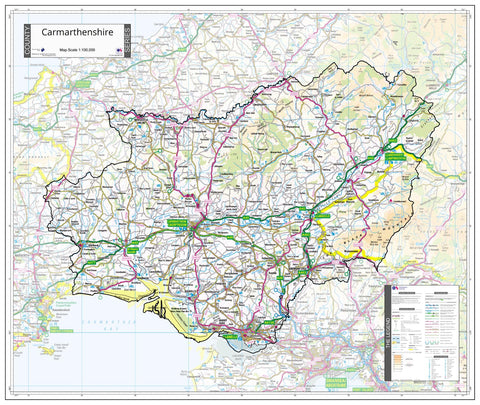 County Map of Carmathenshire 900 x 760 mm