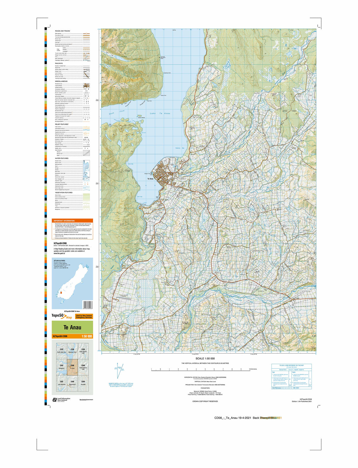 CD08 - Te Anau Topo50 map | Mapworld