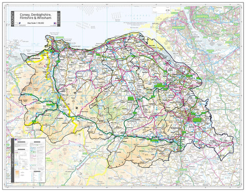 County Map of Conway, Denbigh, Flint & Wrexham 1000 x 780mm