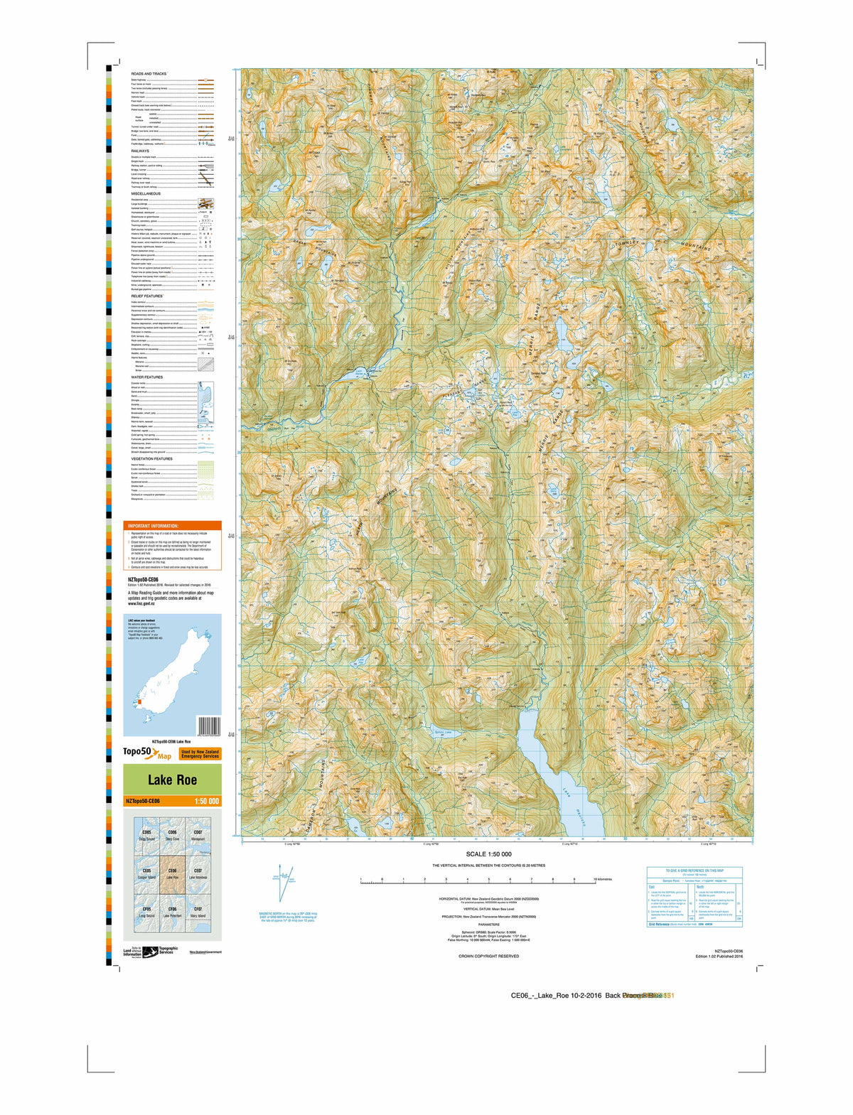 CE06 - Lake Roe Topo50 map | Mapworld