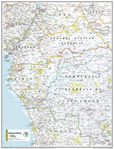 Central Africa Atlas of the World, 11th Edition, National Geographic Wall Map