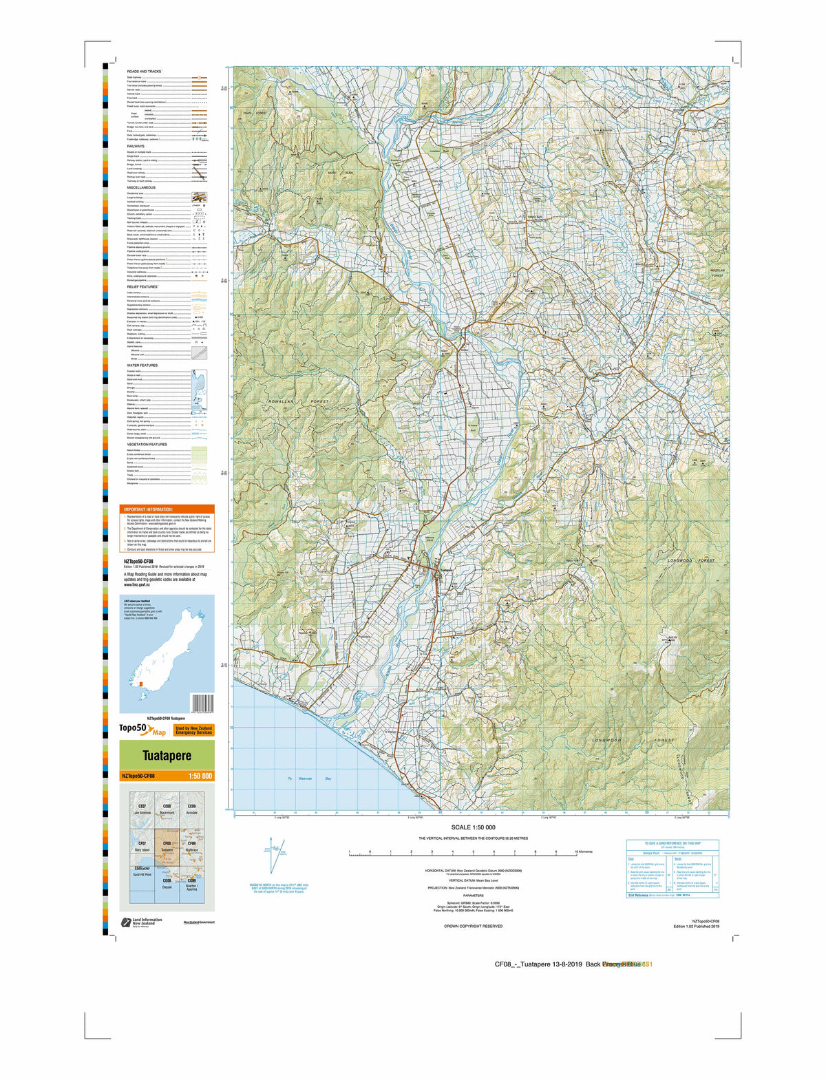 Tapae Map CF08 - Tuatapere Topo50 map | Mapworld