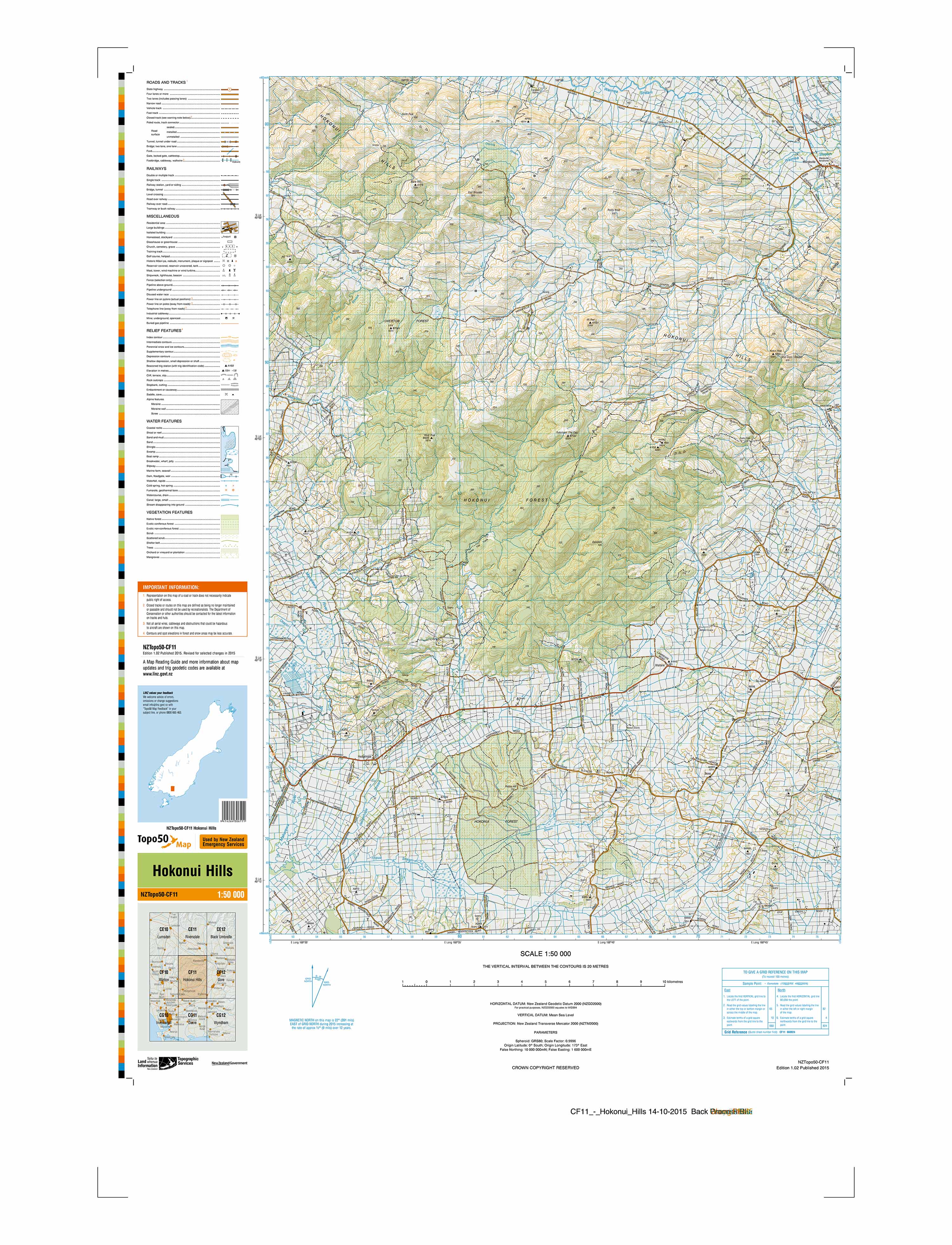 Buy CF11 - Hokonui Hills Topo50 map