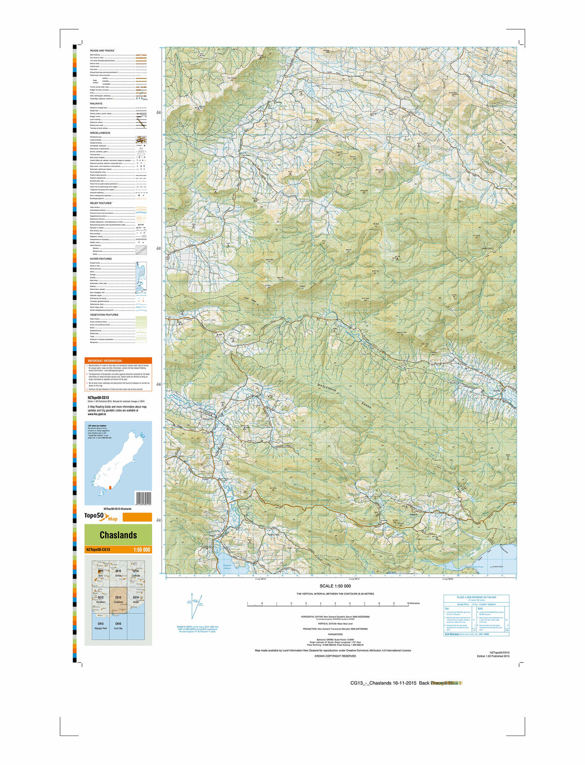 CG13 - Chaslands Topo50 map | Mapworld