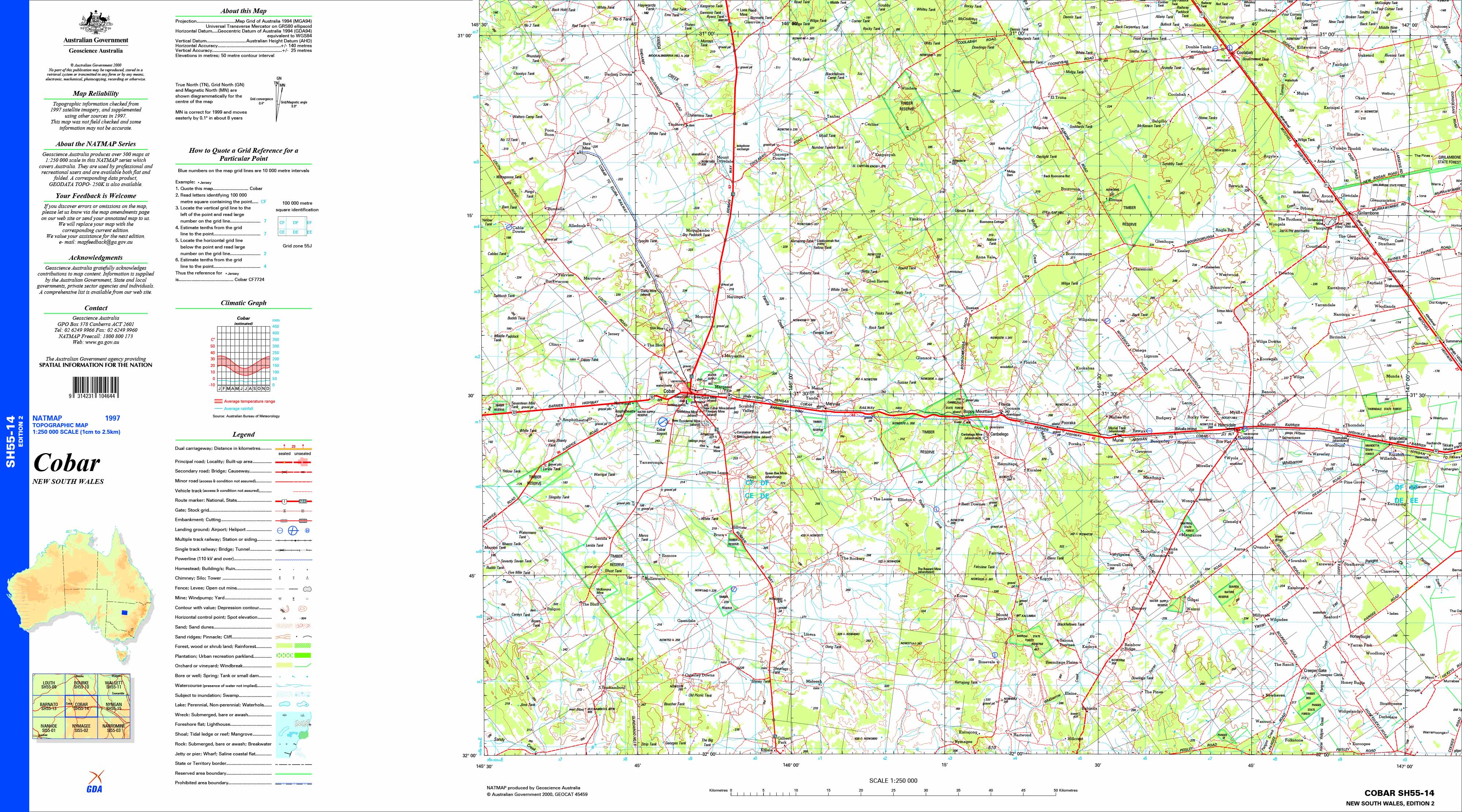 Colbar Map Cobar SH55-14 Topographic Map 1:250k | Mapworld
