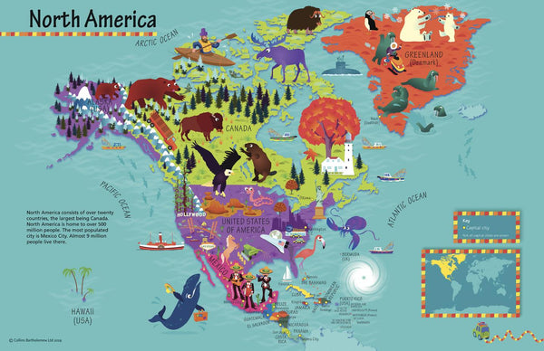 Children's North America Wall Map by Collins 760 x 492mm