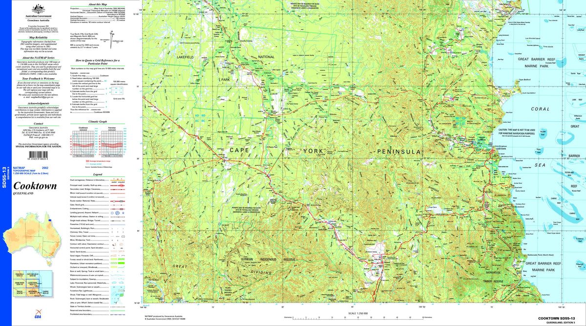 Cooktown SD55-13 Topographic Map 1:250k | Mapworld