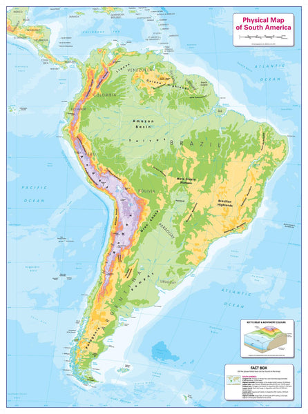 Children's Physical Map of South America 668 x 905mm