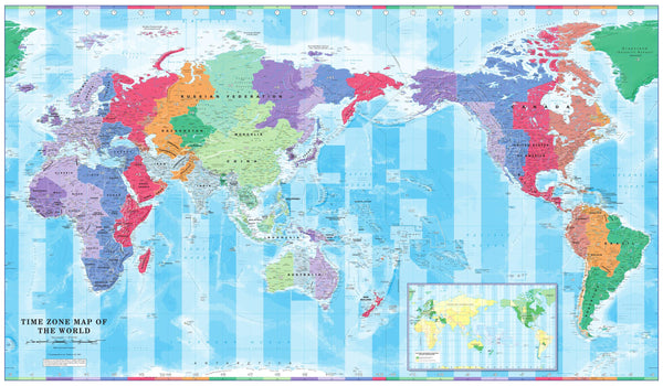 Pacific Centred Large World Time Zone Wall Map 1356 x 787mm