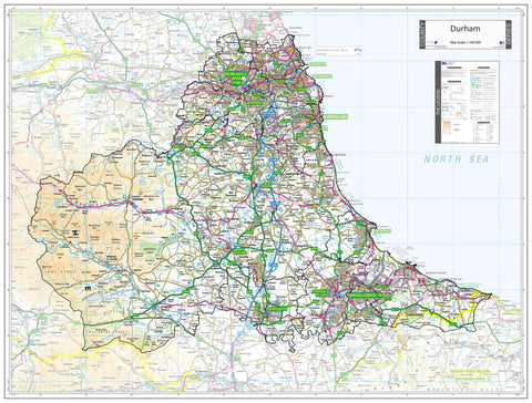 County Map of Durham 1160 x 880mm