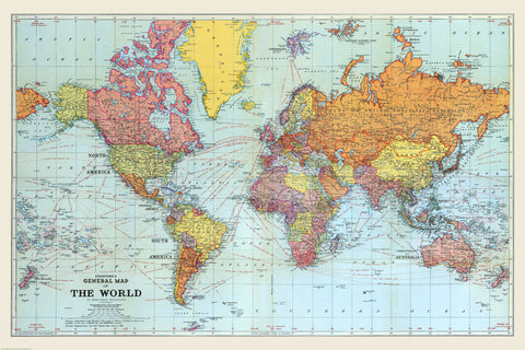 Stanford's General Map of the World (1920) Blue Version