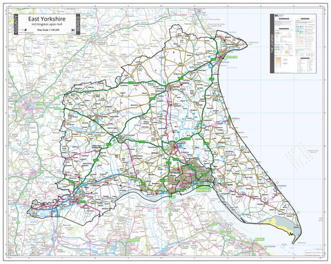 County Map of East Yorkshire 1000 x 800mm