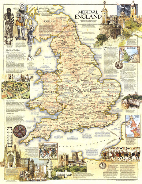 England in Medieval Times Wall Map by National Geographic