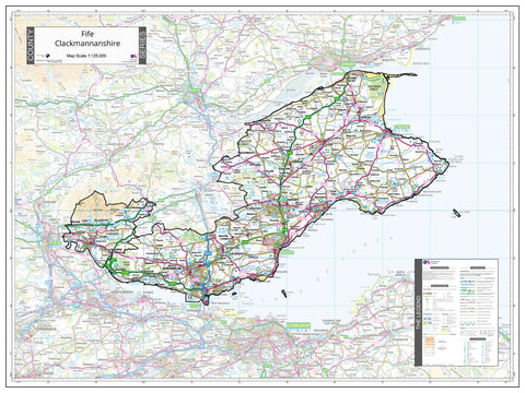County Map of Fife & Clackmannanshire 880 x 660mm