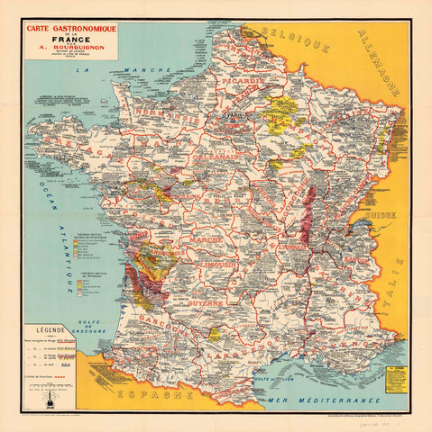 Gastronomic Wall Map of France 1951