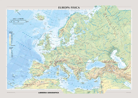 Europe Physical Wall Map in Italian 1297 x 920mm