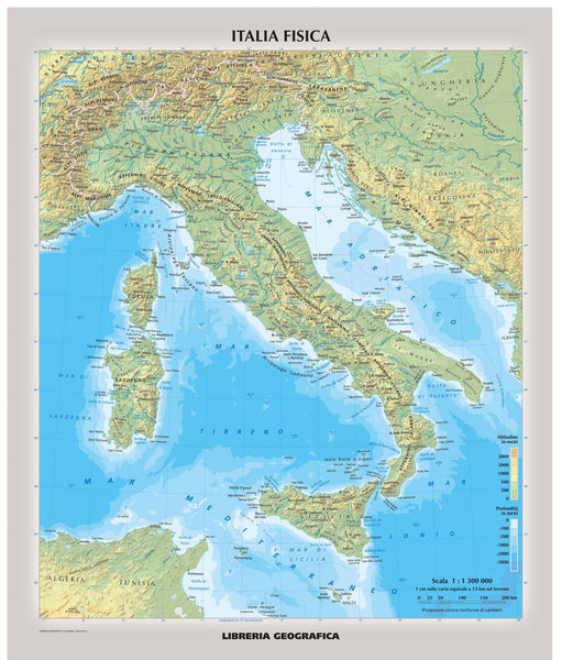 Italy Physical Wall Map in Italian 1067 x 910mm Wall Map
