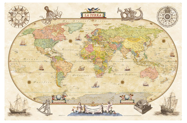 World Antique Wall Map (in Italian) 1250 x 820mm