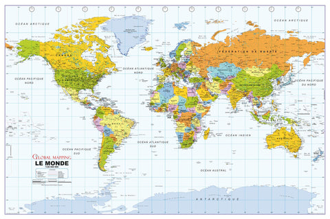 Political World Wall Map in French 1029 x 684mm