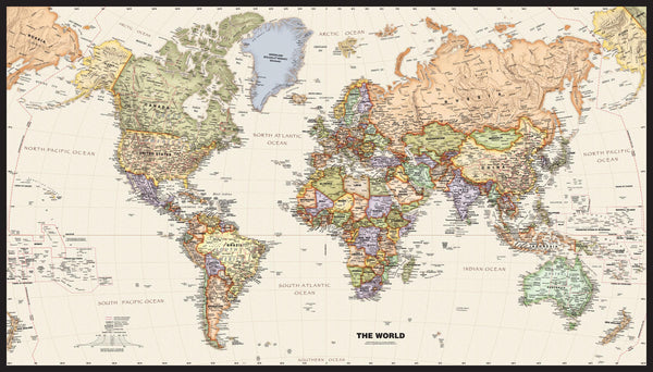Legacy World Wall Map 1270 x 724mm Laminated