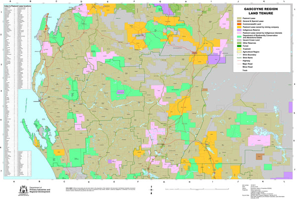 Gascoyne 2021 Pastoral Lease 700 x 1000mm Wall Map