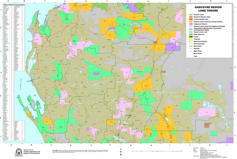 Gascoyne Pastoral Lease 700 x 1000mm Wall Map