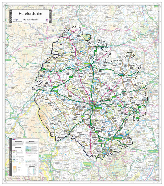 County Map of Herefordshire 780 x 880mm