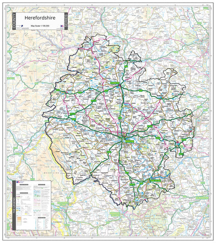 County Map of Herefordshire 780 x 880mm