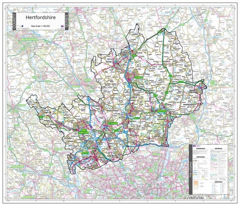 County Map of Hertfordshire 860 x 740mm