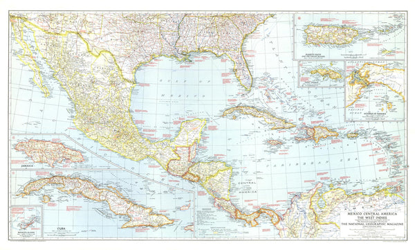 Mexico, Central America and the West Indies - Published 1939 by National Geographic
