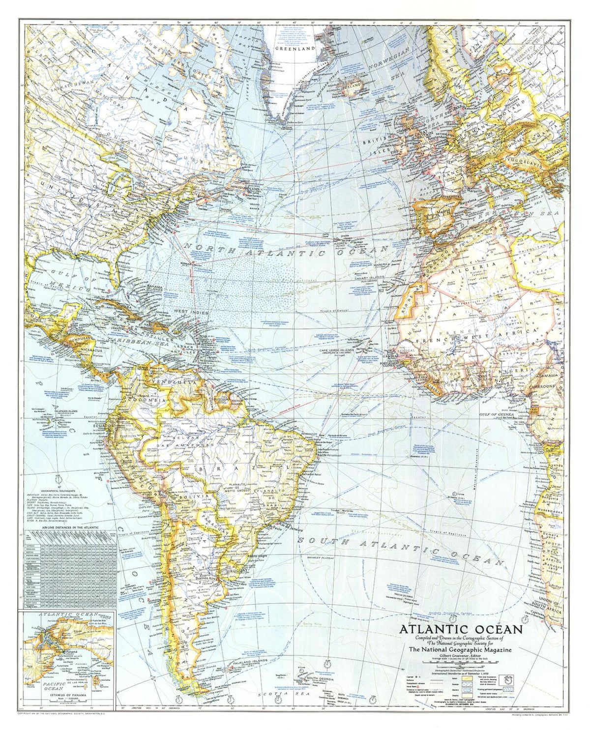Atlantic Ocean Wall Map (1941) – National Geographic | Mapworld