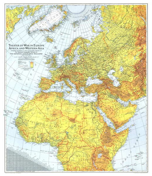 Theater of War in Europe, Africa and Western Asia - Published 1942 by National Geographic