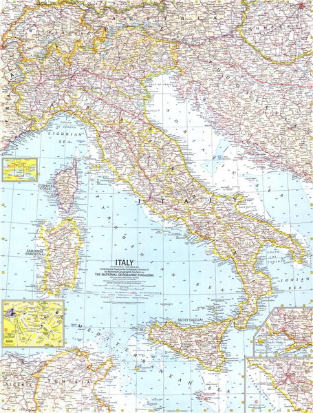 Italy Wall Map - Published 1961 by National Geographic