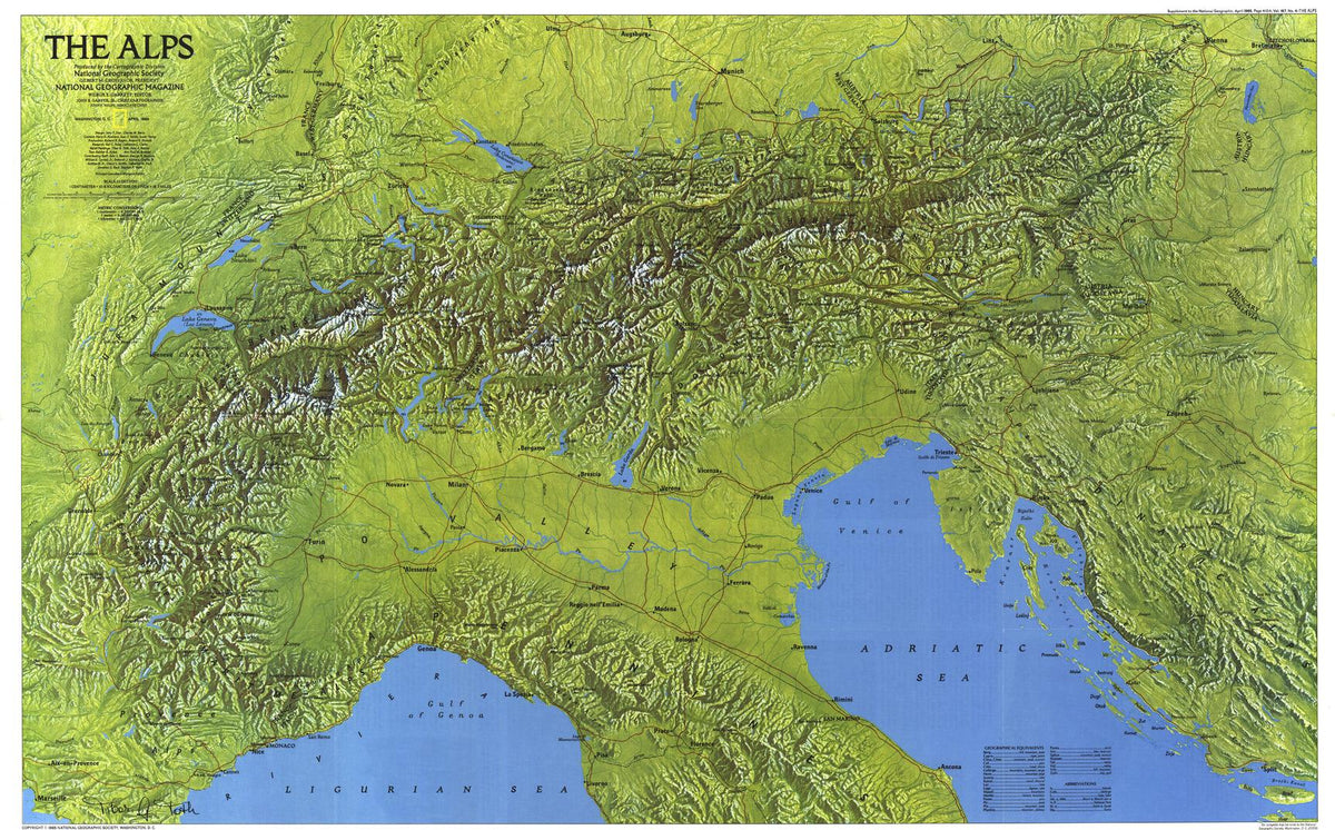 The Alps Wall Map - (1985) – National Geographic | Mapworld
