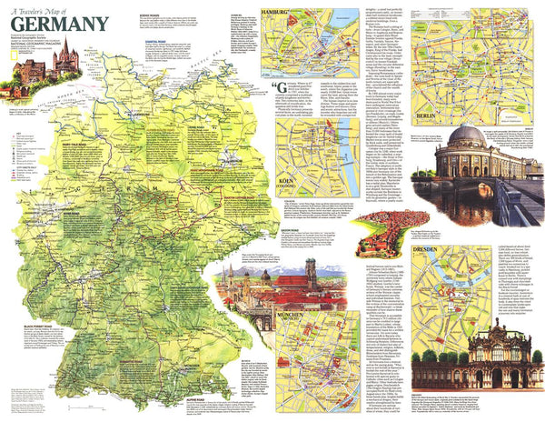 Traveler's Map of Germany - Published 1991 by National Geographic