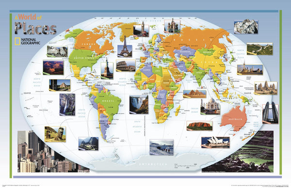 World of Places Wall Map National Geographic 969 x 627 mm