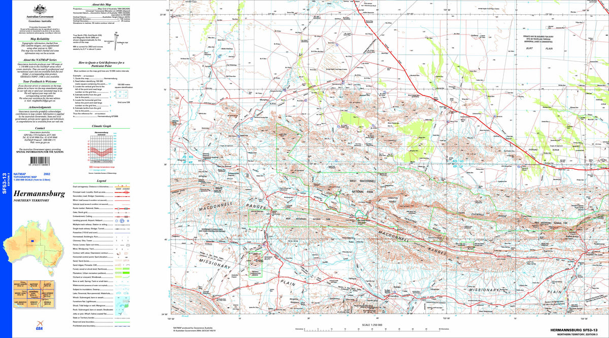 Hermannsburg SF53-13 Topographic Map 1:250k | Mapworld